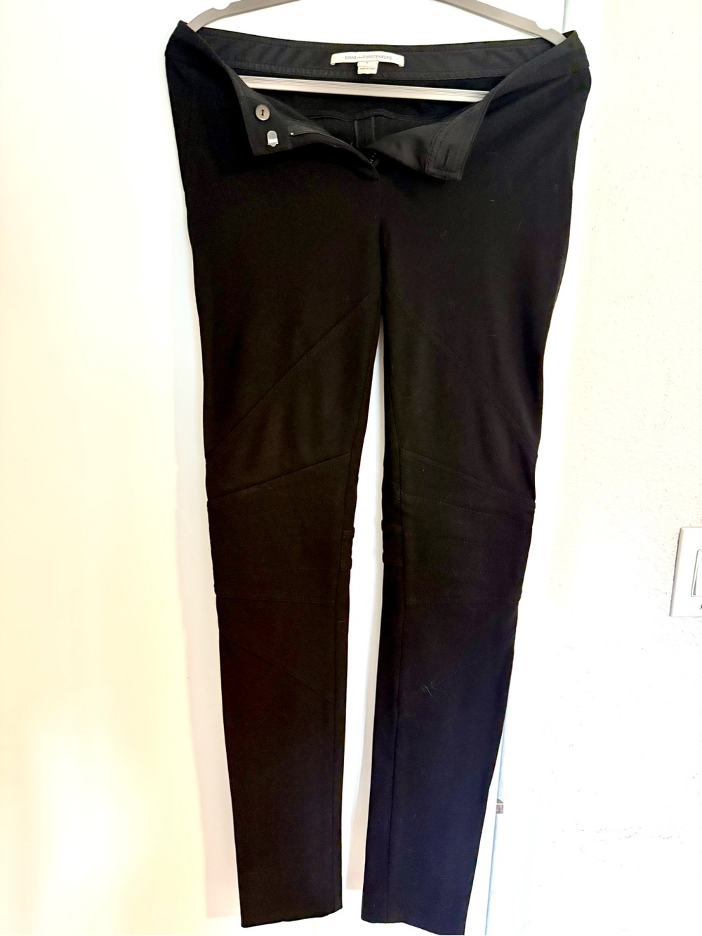 Diane Von Furstenberg Black Moto Detail Ponte Pants
